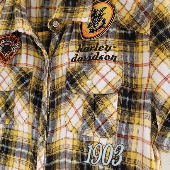 Harley Davidson Women's Yellow Plaid Button Down Shirt Small - Picture 3 of 7